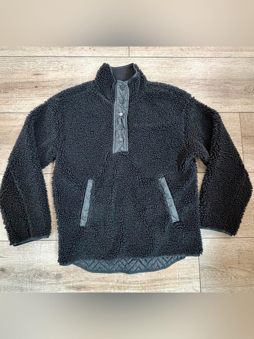 Athleta Black Sherpa Fleece Snap Pullover Jacket Small